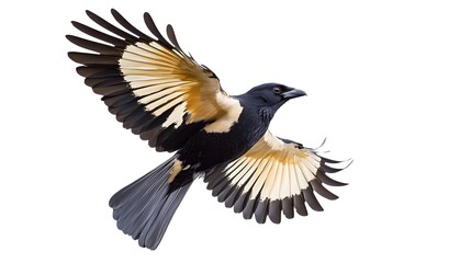 Obraz premium Greater Ani Vando Bird Flying on White Background, Photo Realistic, Wallpaper, Cover and Screen for Smartphone, PC, Laptop, 9:16 and 16:9 Format