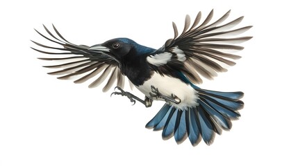 Obraz premium Greater Ani Vando Bird Flying on White Background, Photo Realistic, Wallpaper, Cover and Screen for Smartphone, PC, Laptop, 9:16 and 16:9 Format