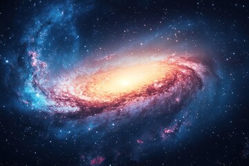 Fototapeta premium A swirling galaxy with a bright core, surrounded by a vast expanse of stars and dust.