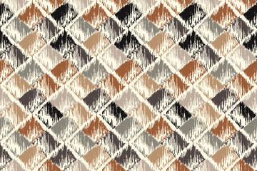 Ikat abstract seamless pattern, geometric design, motif ethnic handmade, Ikat ethnic tribal, boho colors seamless wallpaper. Ethnic Ikat abstract background art for greeting cards, printing