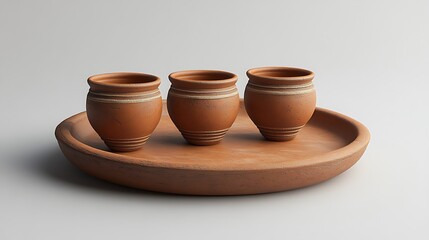 Terracotta variety of clay pots a collection of large and ethnic pottery in rows isolated on white