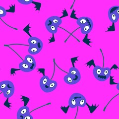 Halloween monsters seamless cherry vampire with wings pattern for wrapping paper