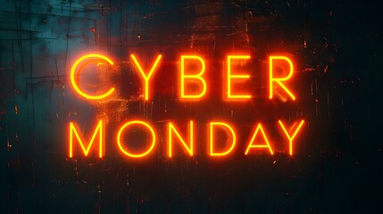 Orange 'CYBER MONDAY' Neon Sign on an elegant Dark Background