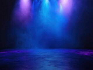 Obraz premium a dark stage illuminated by a deep blue and purple backdrop, creating a mysterious and dramatic atmosphere, ideal for performances or visual storytelling