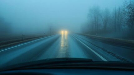 Obraz premium foggy road seen through fogged car windshield generative ai
