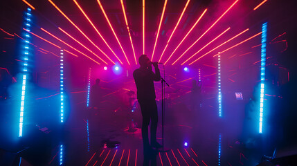 Neon Karaoke Party Silhouettes Singing