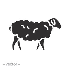 fluffy lamb, sheep or goat icon, woolly livestock, ewe pasture, flat vector illustranion