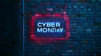 Fototapeta premium White Neon 'CYBER MONDAY' Sign on a Brick Wall