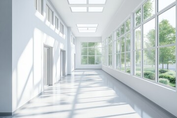 Fototapeta premium Modern Bright Spacious Hallway in Contemporary Building