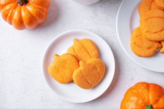 Shortbread cookies in the form of pumpkin for Halloween holidays