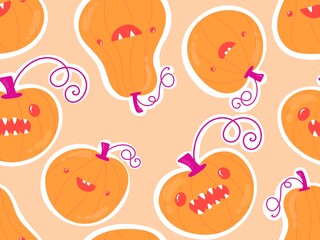 Halloween cute pumpkins seamless monsters pattern for wrapping paper and fabric