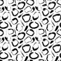 Seamless abstract geometric pattern. Simple background black, white. Squares, stains, lines. Digital brush strokes. Design for textile fabrics, wrapping paper, background, wallpaper, cover.