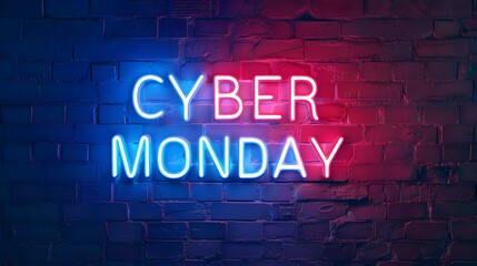 Fototapeta premium Multicolor Neon 'CYBER MONDAY' Sign on a Brick Wall