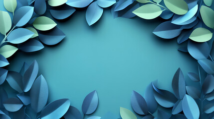 Colorful paper leaves create a lush border against a teal background, perfect for framing text or images in a creative project.