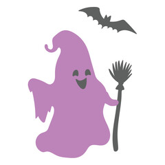 Funny Halloween ghost. Cartoon character. Vector illustration. 