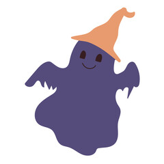 Funny Halloween ghost. Cartoon character. Vector illustration. 