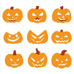 Set of funny Halloween pumpkins. Vector design elements.
