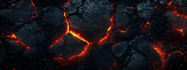 A top-down view of the dark, jagged surface of an erupting volcano with lava flowing down it