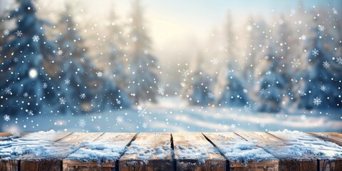 Immerse yourself in a Snowy Winter Wonderland a serene forest with falling snowflakes creating a tranquil and picturesque landscape, perfect for holiday adventures and outdoor fun