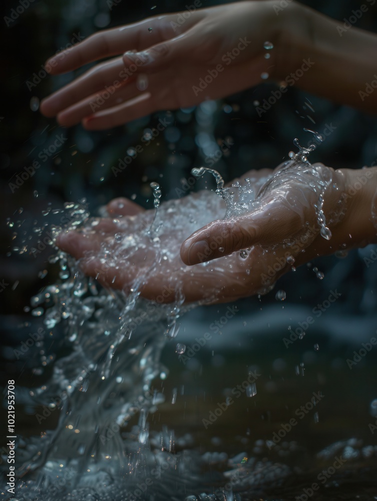 Leinwandbilder hands are being thoroughly washed under a soft stream of water, emphasizing the significance of main