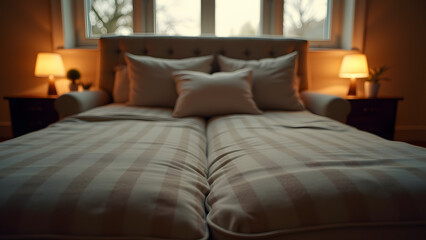 Fototapeta premium A Captivating Perspective of Comfort from Below Looking Up at a Cozy Couch with Decorative Elements