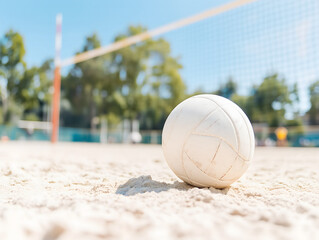 Beach Volleyball Game Close Up of Ball on Sand Court