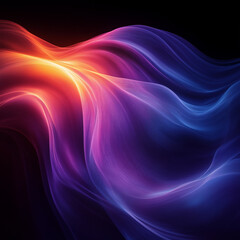 Fototapeta premium Abstract neon waves in vivid shades of purple, orange, and blue flow like a digital ocean under a cosmic sky, creating a vibrant background