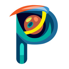 P cosmos effect alphabet letter vector illustration. Modern fantasy character.