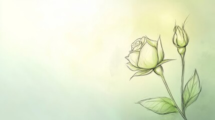 Obraz premium A delicate sketch of a rose and buds on a soft gradient background, evoking beauty and tranquility.