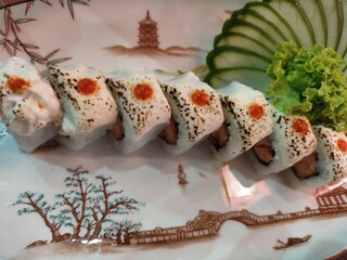 comida japonesa, frutos do mar, cortes, culinária, sushi, cru