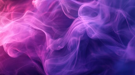 Dynamic violet and magenta smoke swirls, creating an abstract and flowing pattern, soft gradients, , ideal for themes of creativity, artistry, and visual effects.