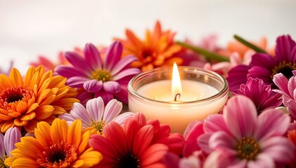 Relaxation Vibes Flickering Candle with Floral Arrangement, Candles And Flowers