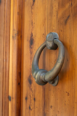 Beautiful Metal Handle On Wooden Door