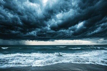 Fototapeta premium Dark Stormy Sea Under Ominous Clouds