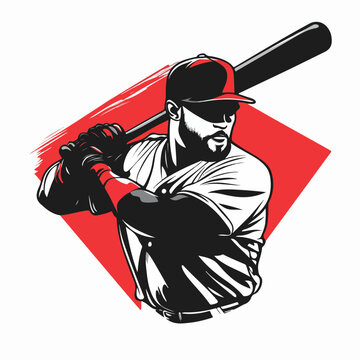 Illustration on the theme of baseball. Baseball player plays baseball. Sport.