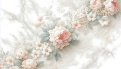 classic white marble texture combined with delicate floral patterns in soft pastel tones, nature and luxury,generative ai
