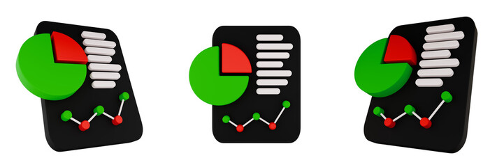 3D illustration of clipboard with pie chart and graph symbolizing data analysis and reporting. Isolated on transparent background