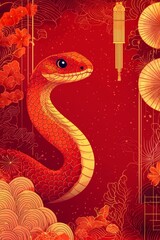 Obraz premium An Elegant Red Snake Illustration Perfectly Captured for the Lunar New Year Celebrations