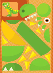 cartoon scene with character puzzle cutout educational exercise manual work with scissors animal dinosaurus dino tyrannosaurus trex illustration for children cutout © honeyflavour