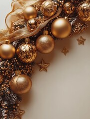Elegant Gold Christmas Wreath with Glittering Baubles and Stars - Festive Holiday Decoration Perfect for Seasonal Celebrations