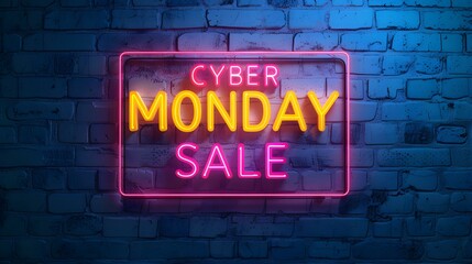 Obraz premium Multicolor Neon 'CYBER MONDAY SALE' Sign on a Brick Wall