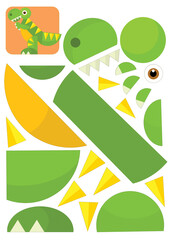 cartoon scene with character puzzle cutout educational exercise manual work with scissors animal dinosaurus dino tyrannosaurus trex illustration for children cutout