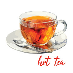 hot tea in watercolor illustration style, isolated vector on white background