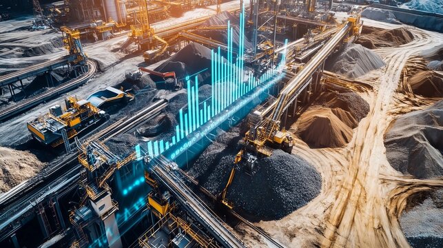 Mining industry experiencing growth shown by upward trending financial chart