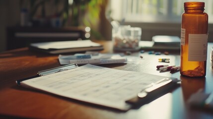 A detailed view of a prescription pad on a desk in the office