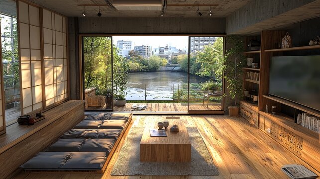 cozy small beautiful home in Japan, two floors, Japan style, photos, vray 