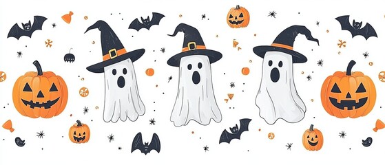 Magical Dark Seamless Pattern with Halloween Themes