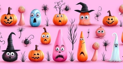 Fototapeta premium Eerie Flat Design Pattern with Characters and Creatures