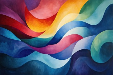 Obraz premium Abstract painting with vibrant colors in a wave-like pattern.