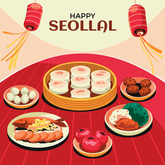 Korean traditional food rice cake soup, tteokguk for Happy Seollal Celebration